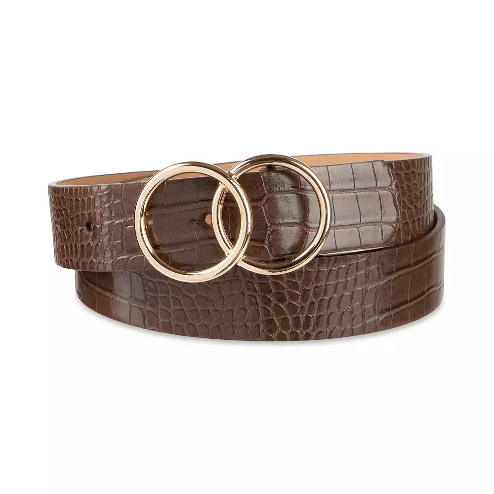 Women's LC Lauren Conrad Interlocking Double Circle Buckle Black Dress Belt,  Product Image