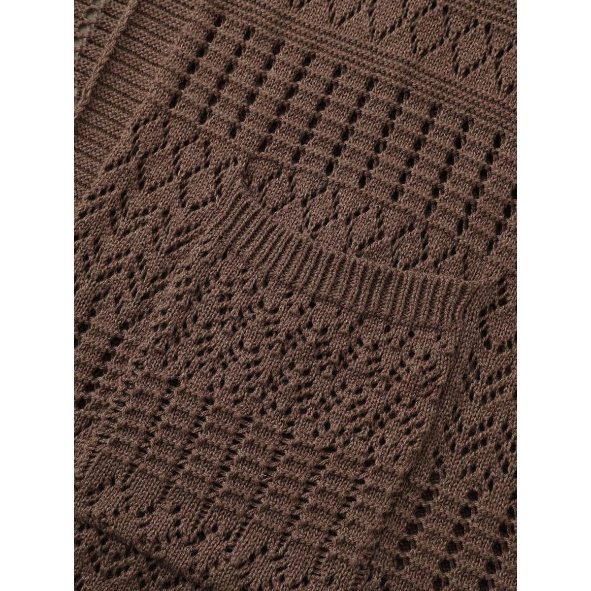 Plus Size Solid Geometric Hollow Out Pocket Cardigan DarkBrown Women Casual Long Sleeve Everyday Cardigans BloomChic 18-20/2X Product Image