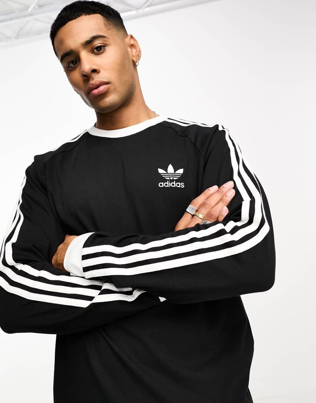 adidas Originals Adicolor 3-Stripes long sleeve T-shirt in black Product Image