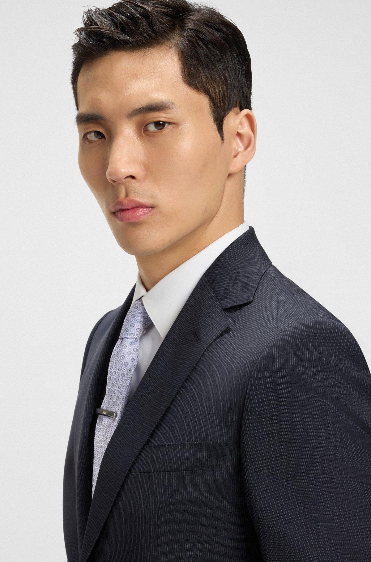 BOSS - Regular-fit suit in striped virgin wool - Dark Blue Product Image