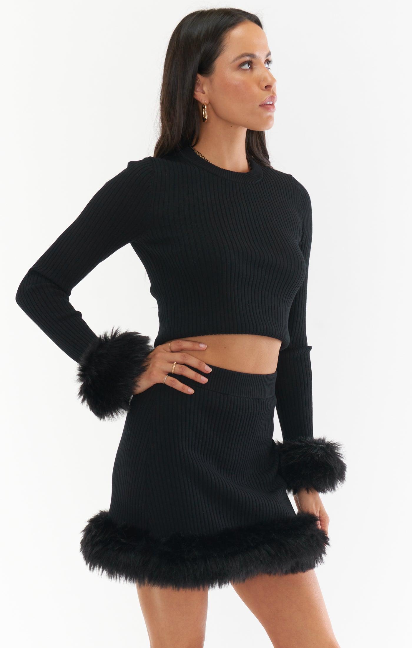 Fran Mini Skirt ~ Black Knit with Faux Fur Product Image