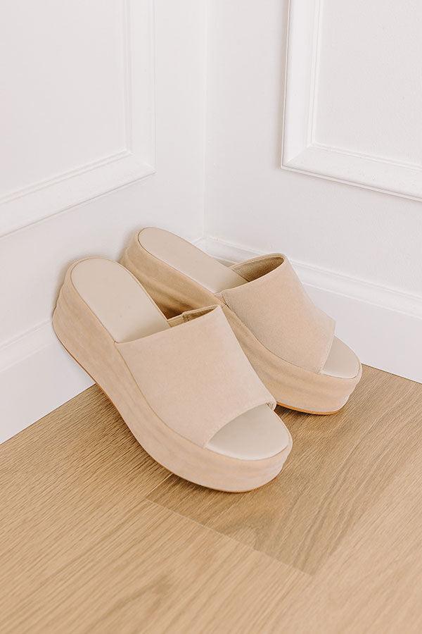 The Josephine Faux Suede Platform Sandal in Beige Product Image