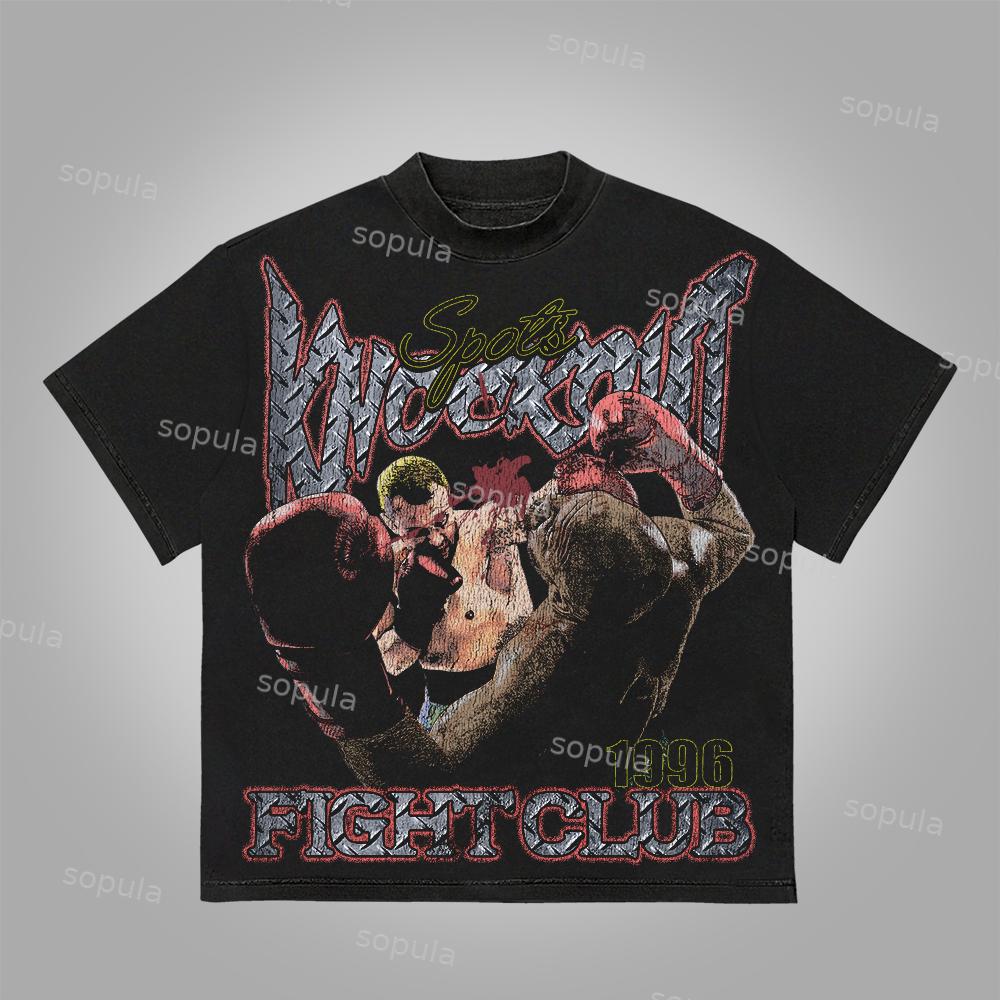Sopula Vintage Knockout Fight Club Graphics Cotton T-Shirt Product Image
