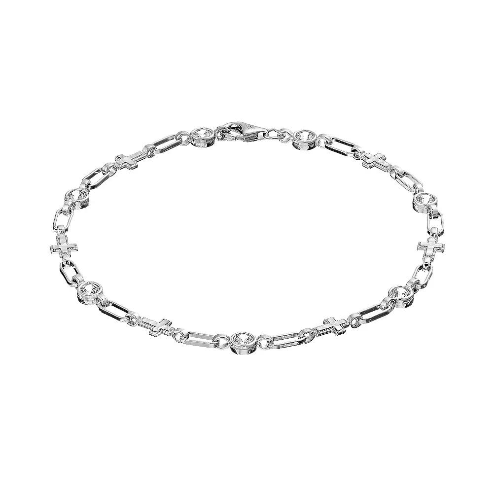 Kristen Kesho Sterling Silver Lab-Created White Sapphire Cross Bracelet, Women's, Size: 7.25" Product Image