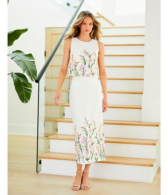 Antonio Melani Riviera Floral Embroidered Linen Sheath Skirt Product Image