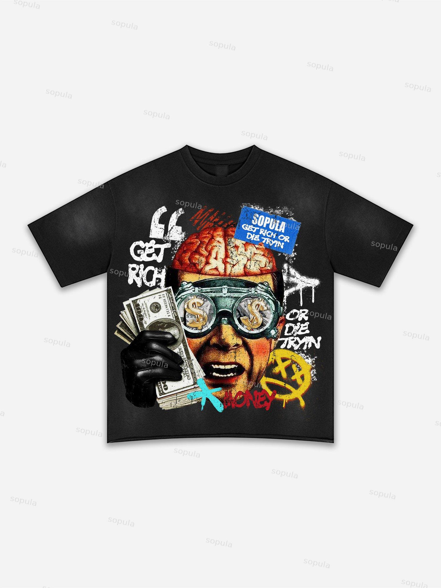 Street Goals Lip Braces Make Vintage Printed Graphic Washed T-shirt Product Image