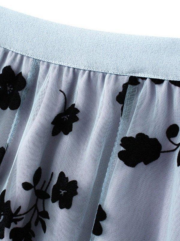 Lining Mesh Floral Midi Skirt Product Image
