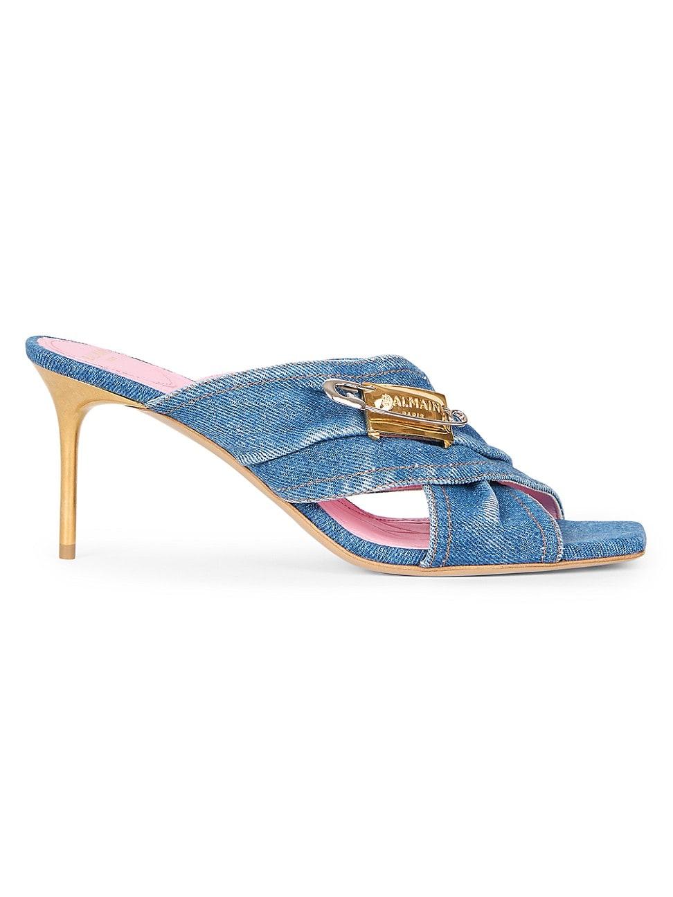 Womens 75MM Safety Pin-Accented Denim Sandals Product Image