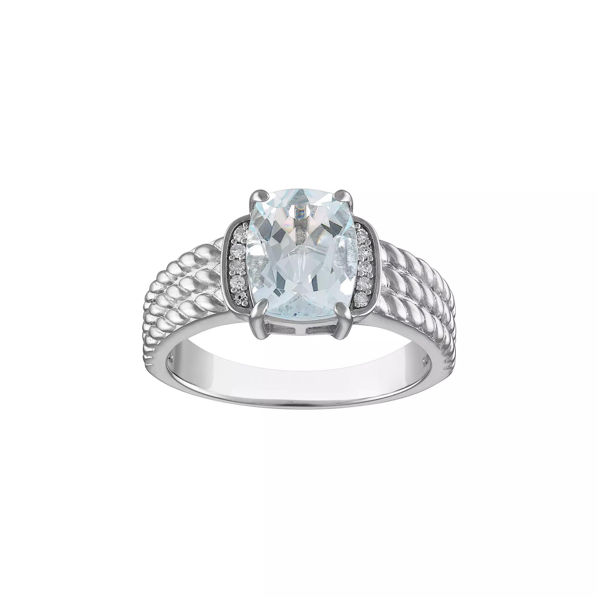 Tiara Sterling Silver Aquamarine & Diamond Accent Ring, Womens Product Image