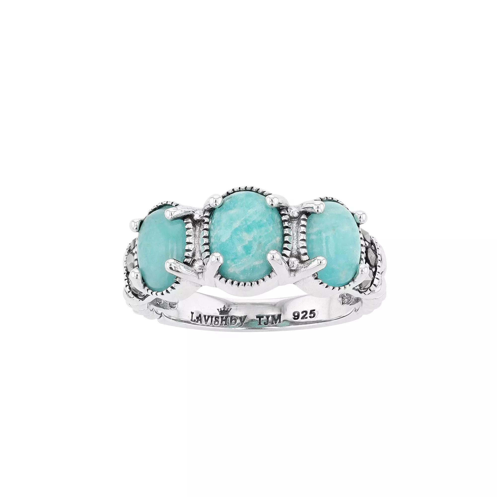 Lavish by TJM Sterling Silver Amazonite Cabochon & Marcasite Ring, Women's, Size: 7 Product Image