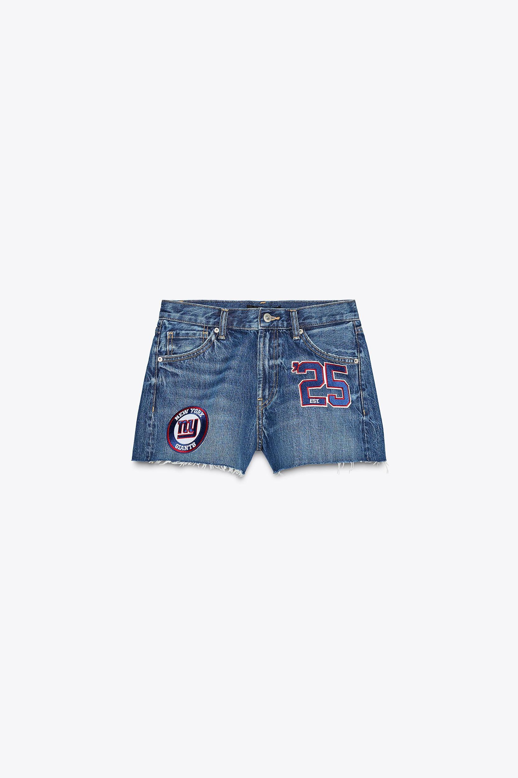 TRF NFL GIANTS HIGH-WAISTED DENIM SHORTS Product Image