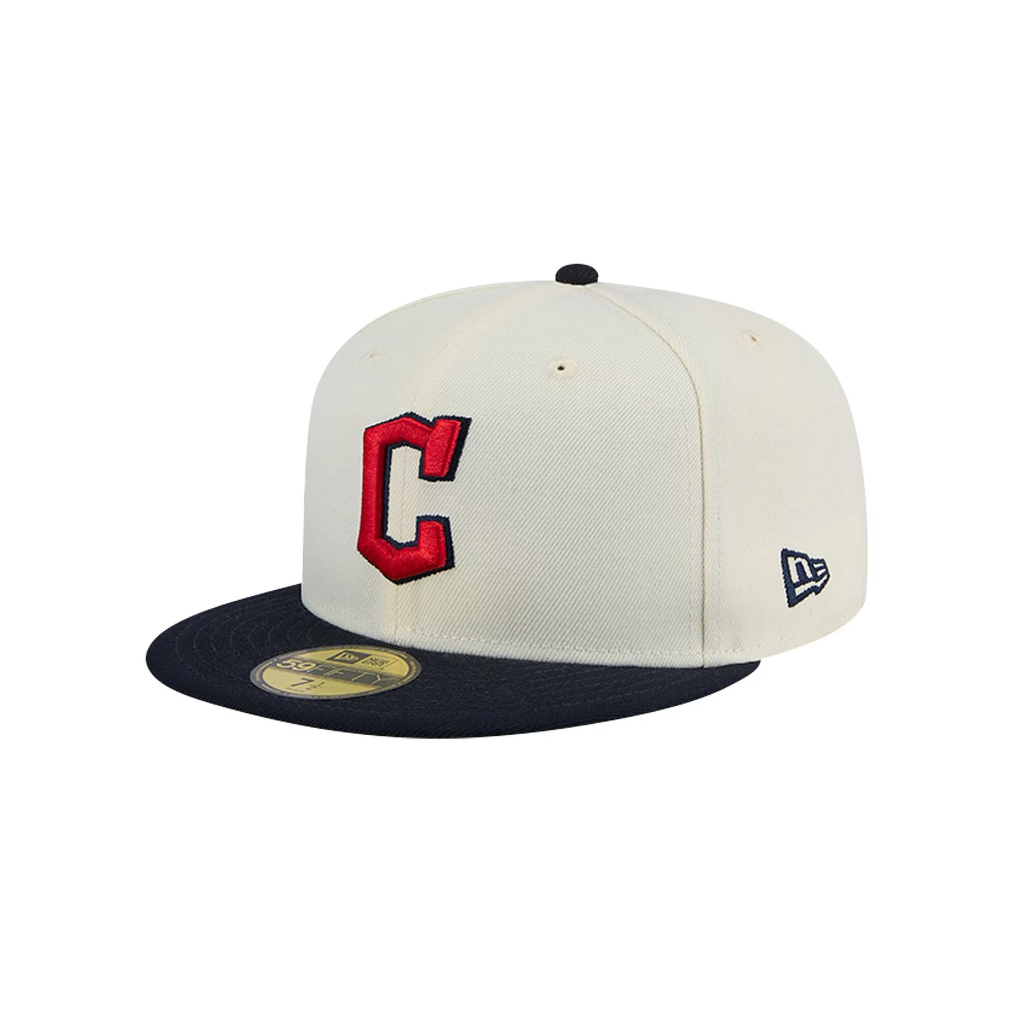 Men's New Era Cream Cleveland Guardians Evergreen Chrome 59FIFTY Fitted Hat, Size: 7 1/4, Grd Beige Product Image