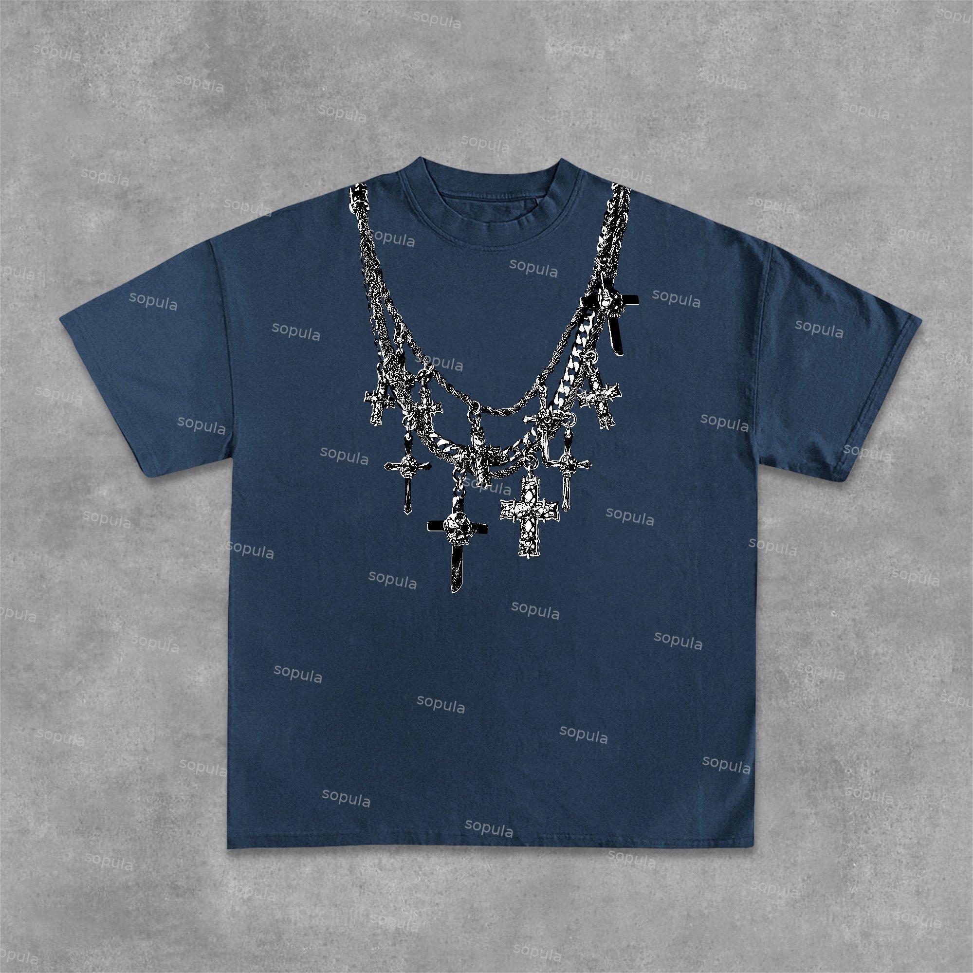 Christian & Cross Necklace Print Casual Cotton T-Shirt Product Image
