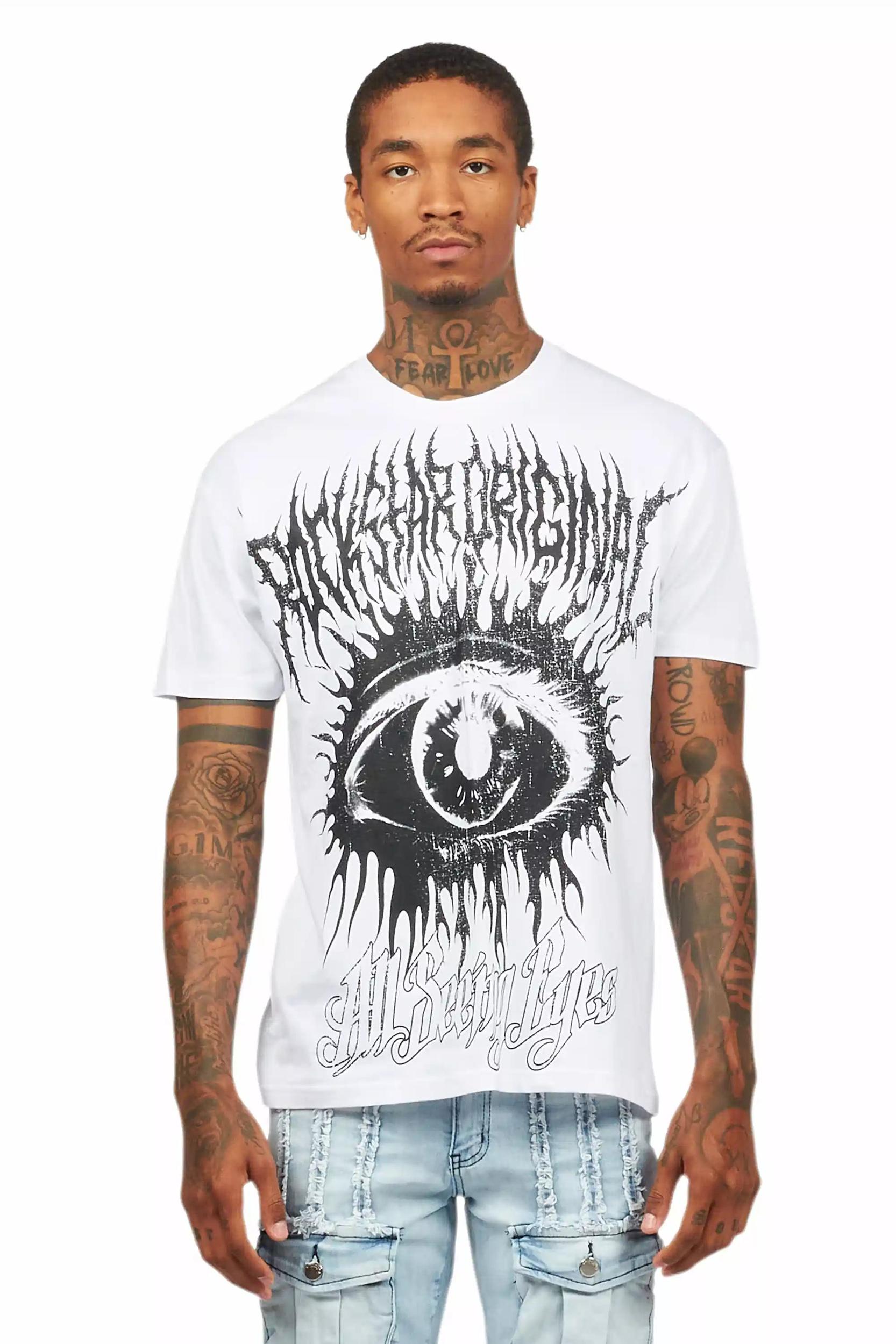 All Seeing Eyes White Graphic T-Shirt Male Product Image