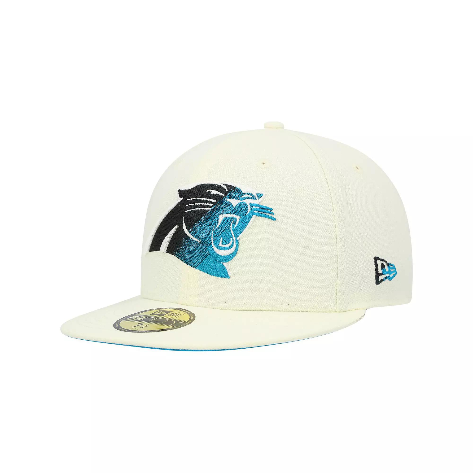 Men's New Era Cream Carolina Panthers Chrome Dim 59FIFTY Fitted Hat, Size: 7 1/2, Beige Product Image