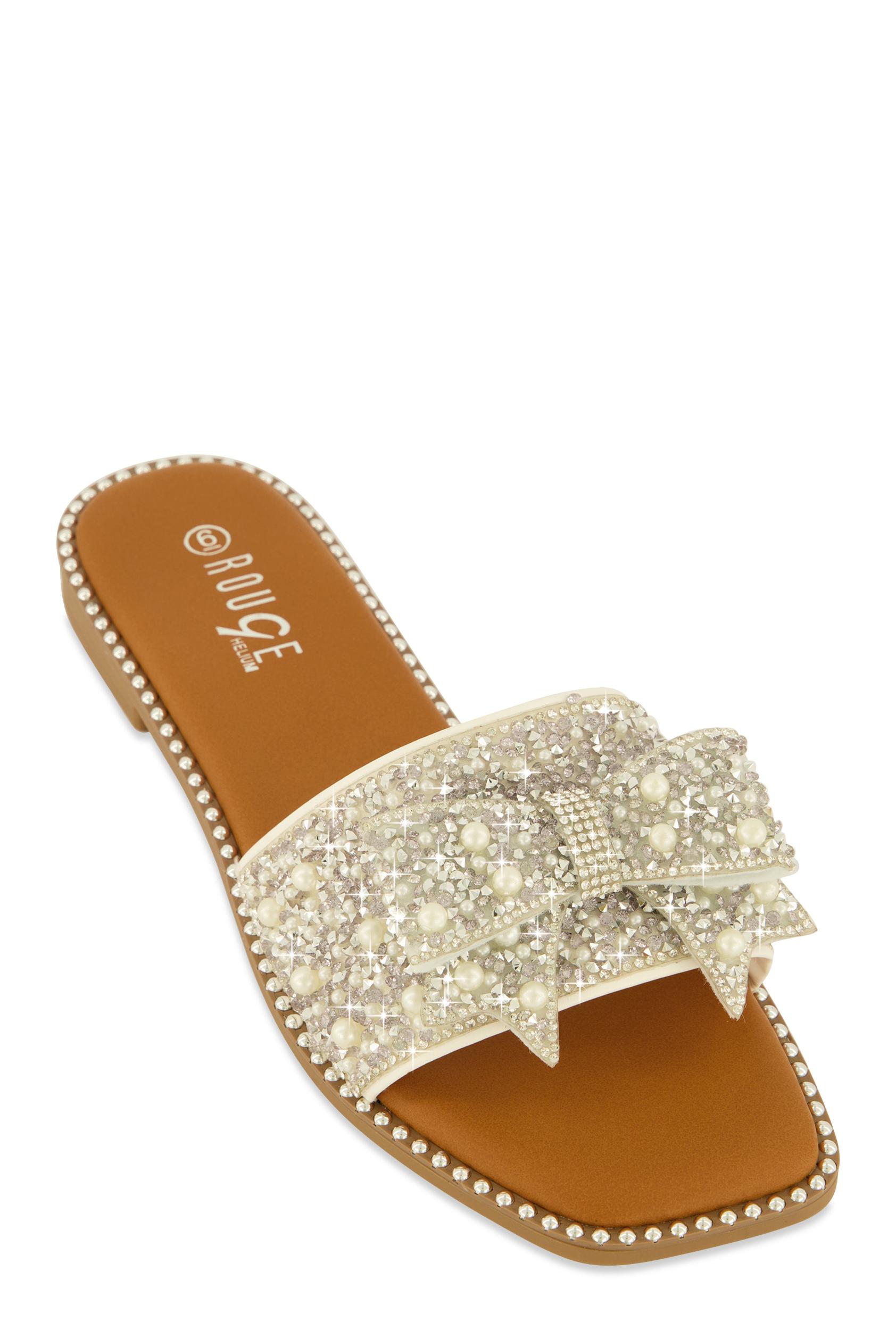 Womens Studded Bow Band Slide Sandals Product Image