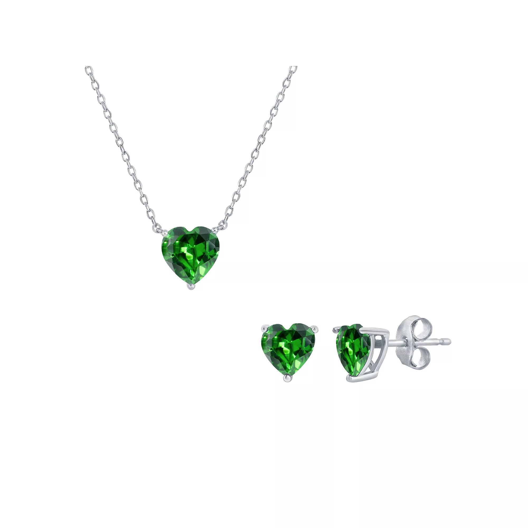 Argento Bella Sterling Silver Cubic Zirconia Birthstone Heart Necklace & Stud Earring Set, Women's,  Product Image