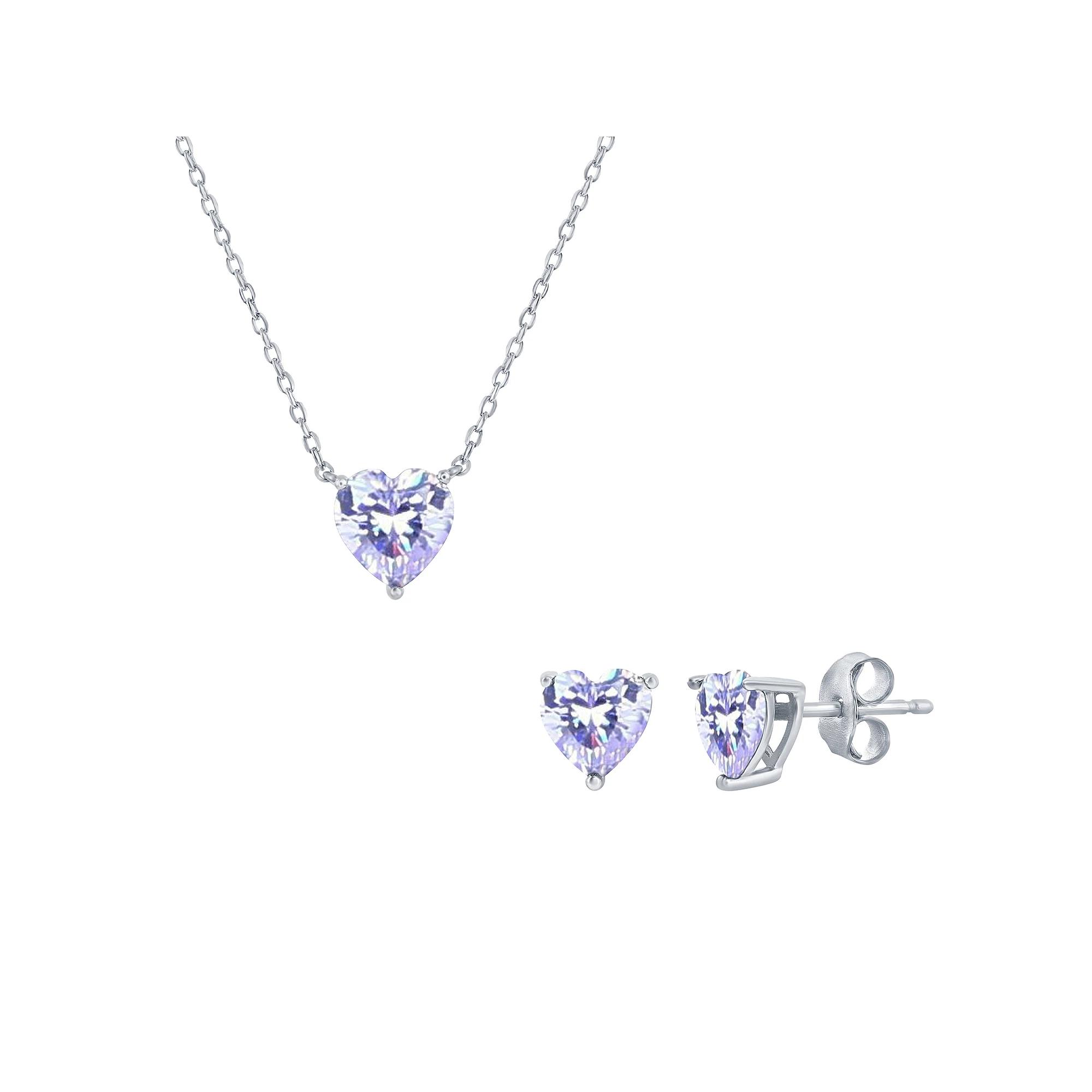 Argento Bella Sterling Silver Cubic Zirconia Birthstone Heart Necklace & Stud Earring Set, Womens June Product Image