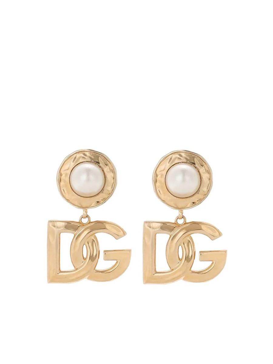 DOLCE & GABBANA Gold-tone Clip-on Earrings With Dg Interlocking Logo In Brass Woman In Grey Product Image
