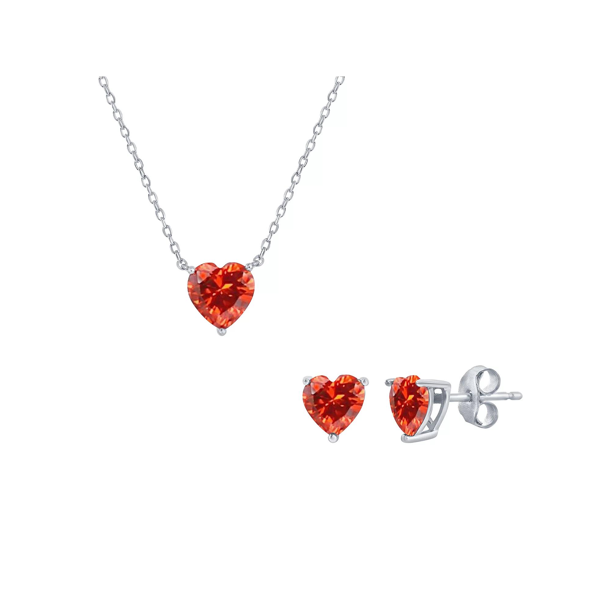 Argento Bella Sterling Silver Cubic Zirconia Birthstone Heart Necklace & Stud Earring Set, Womens June Product Image