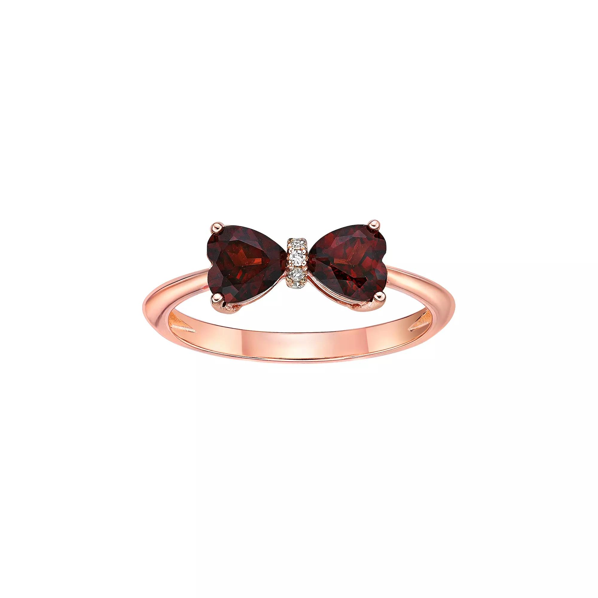 Gemminded 18k Rose Gold Plated Sterling Silver Heart-Shaped Garnet & Diamond Accented Ring, Women's, Size: 5, Pink Tone Product Image