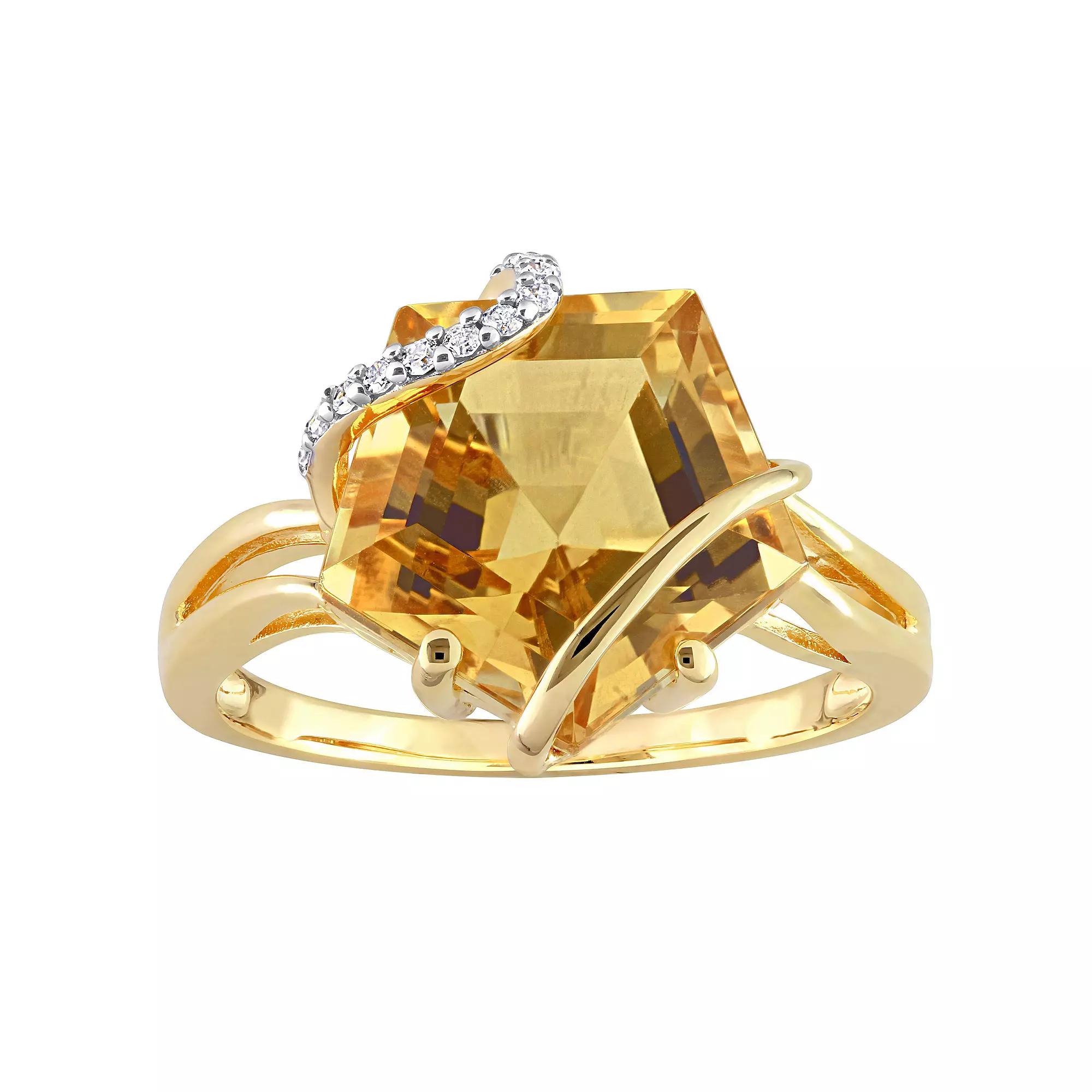 Stella Grace 18k Gold Over Silver Citrine & Diamond Accent Wrapped Ring, Women's, Size: 6, Gold Tone Product Image