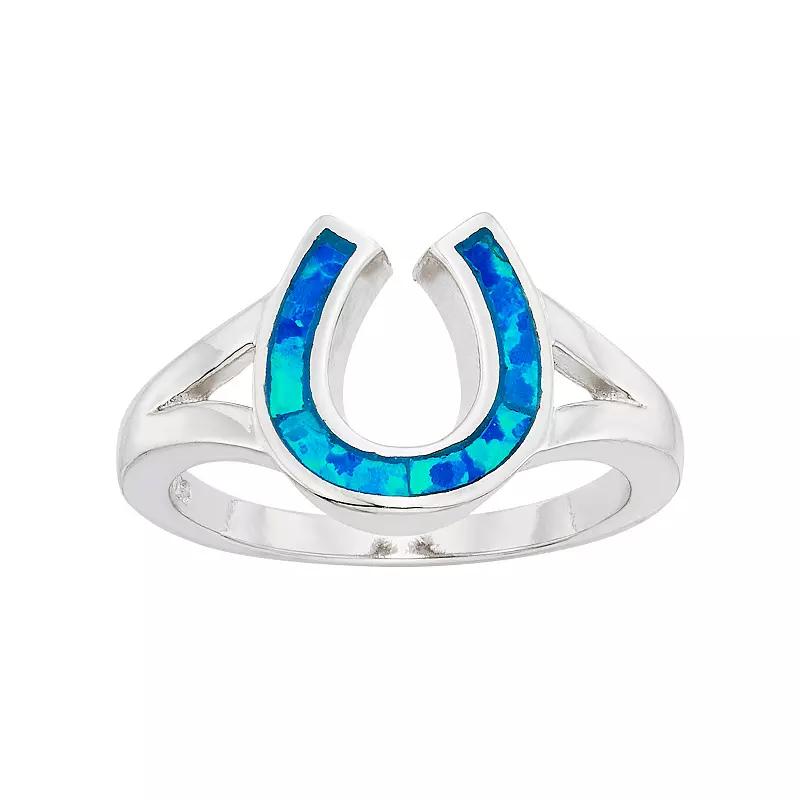 Nautica Rocks Lab-Created Blue Opal Sterling Silver Horseshoe Ring, Women's,  Product Image