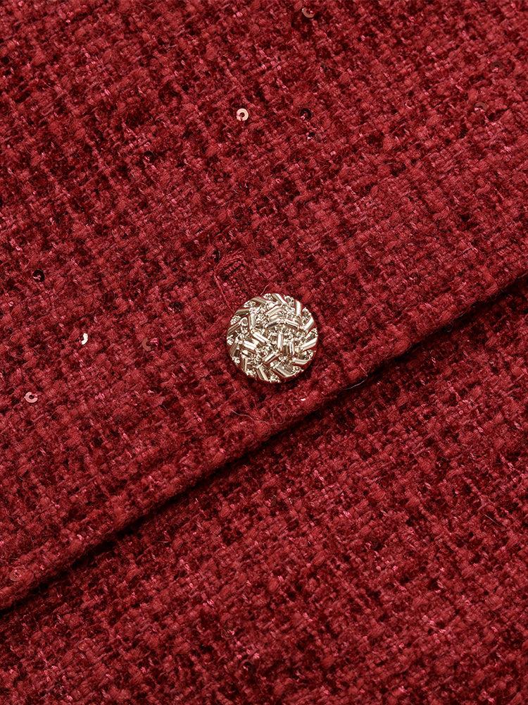 V-Neck Single-Breasted Tweed Women Jacket Product Image