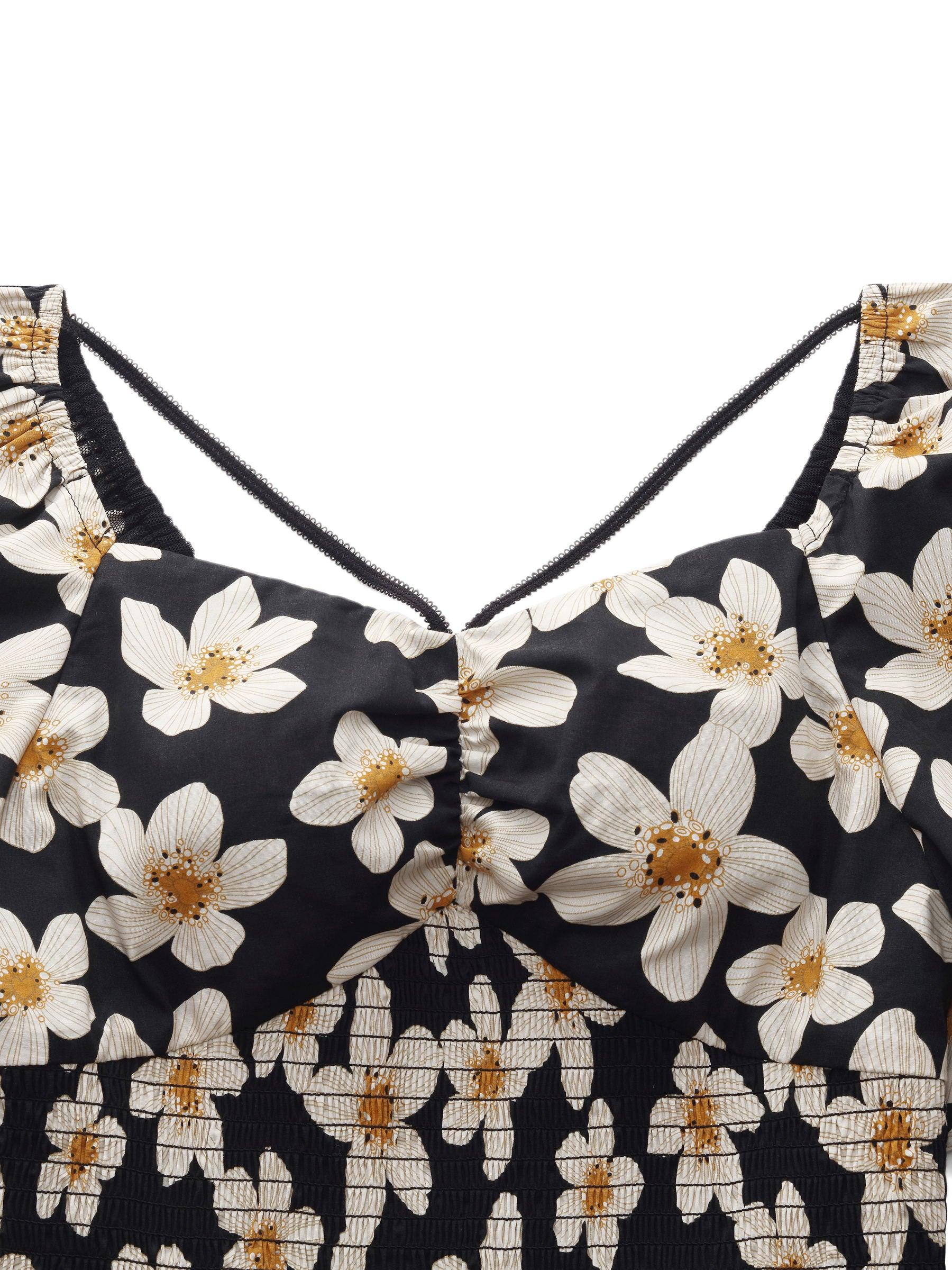 Cotton Stretch Floral Print Women Smocked Top Product Image