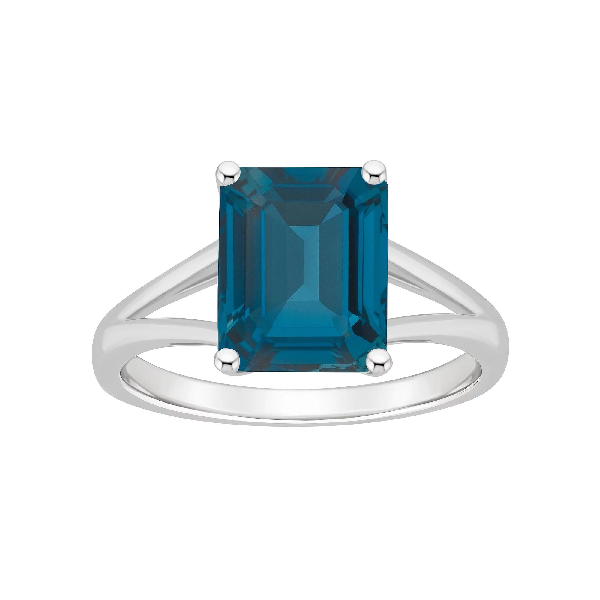 Alyson Layne Sterling Silver 10 mm x 8 mm Emerald Cut Gemstone Split Shank Solitaire Ring, Womens, London Blue Topaz Product Image