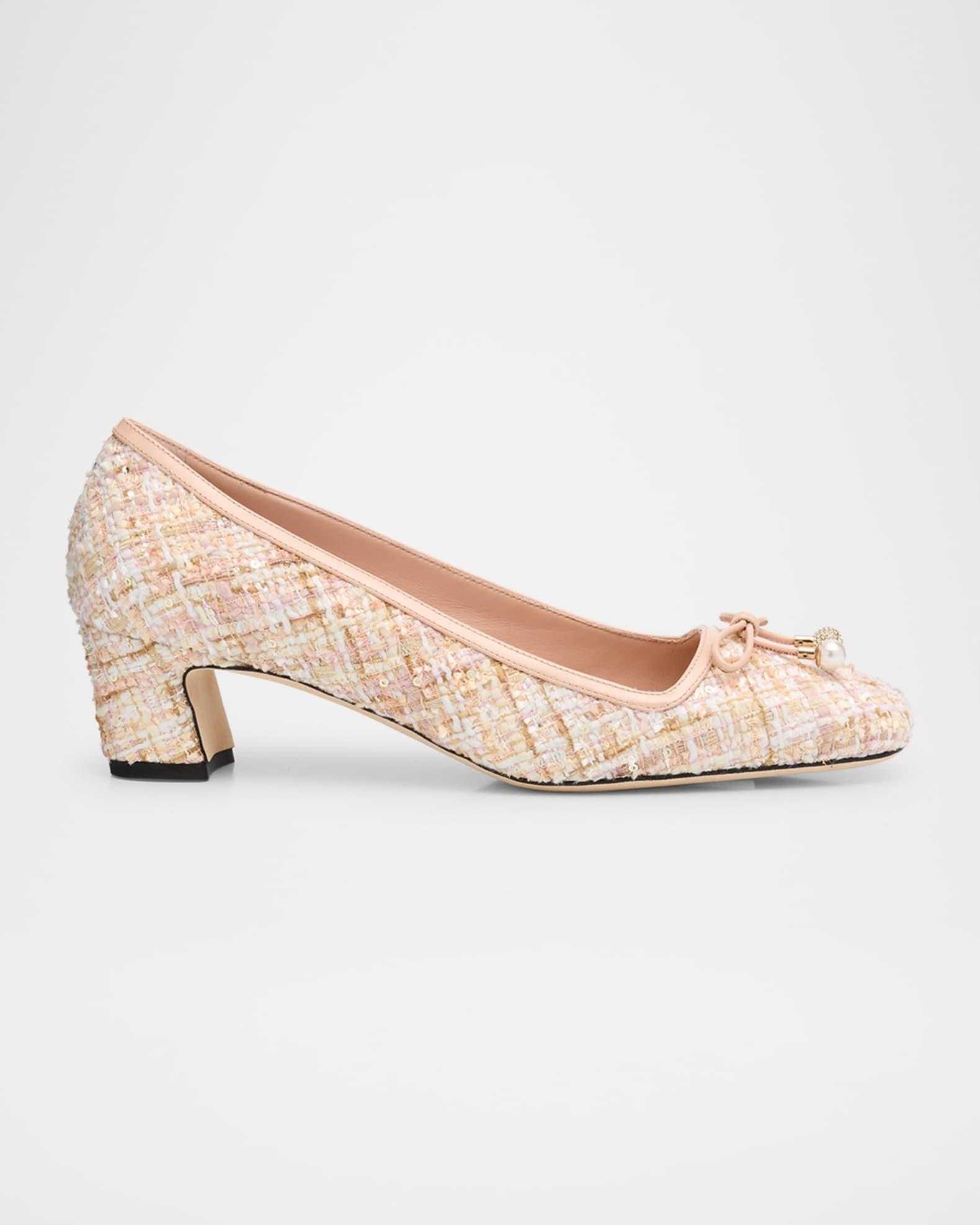 Elme Metallic Tweed Bow Ballerina Pumps Product Image