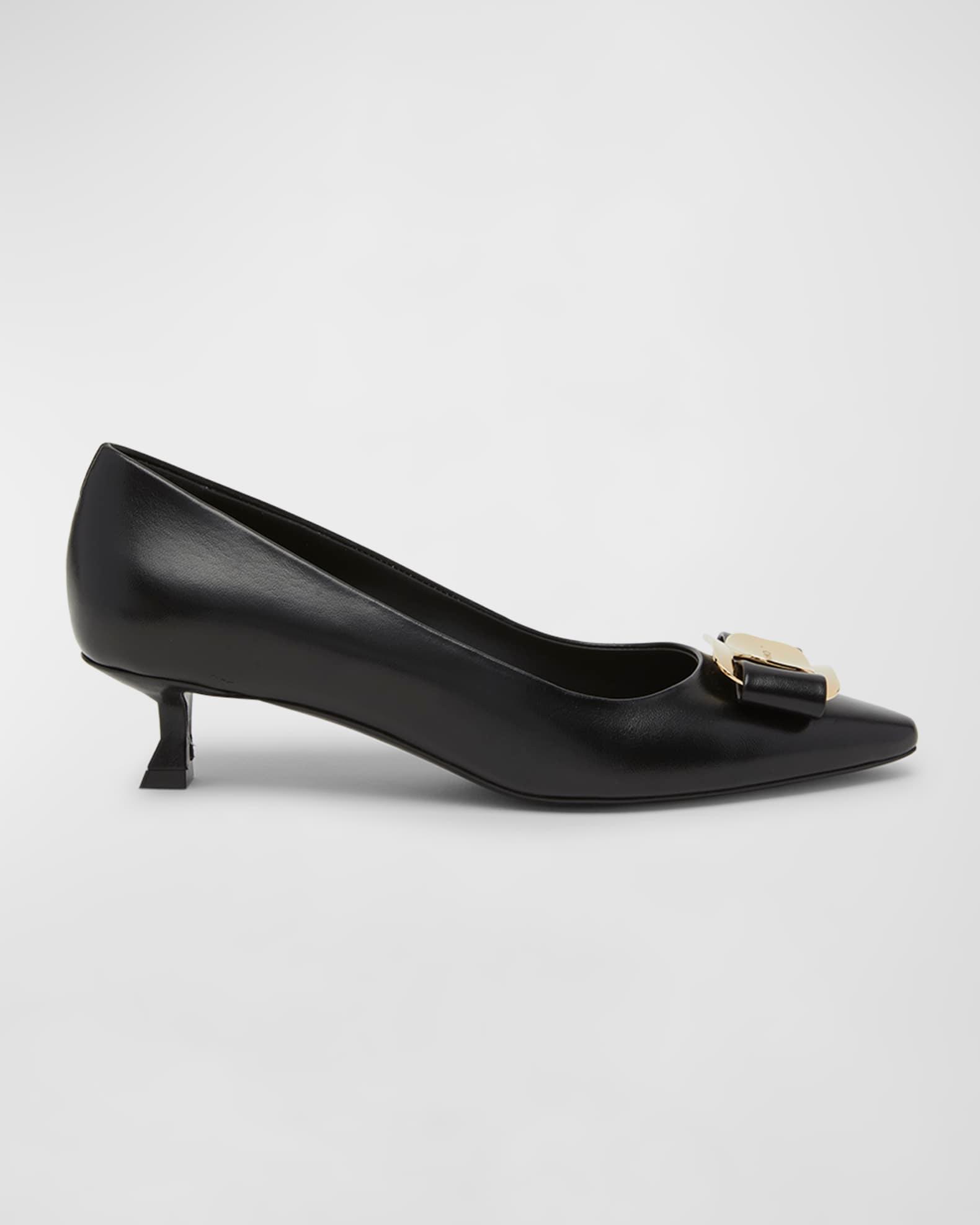 Zelma Leather Bow Kitten-Heel Pumps Product Image