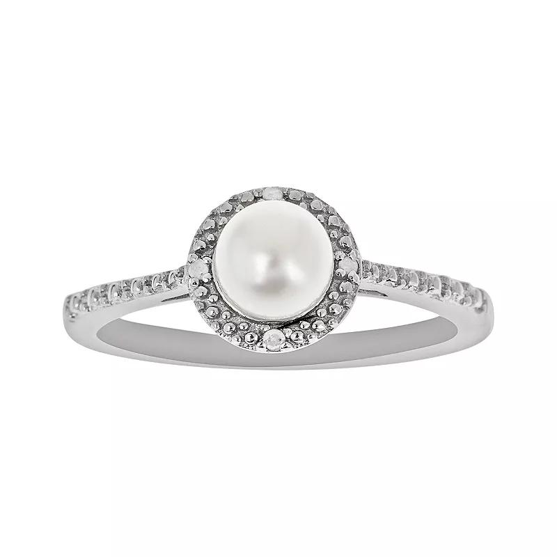 Celebration Gems Sterling Silver Freshwater Cultured Pearl and Diamond Accent Frame Ring, Women's,  Product Image