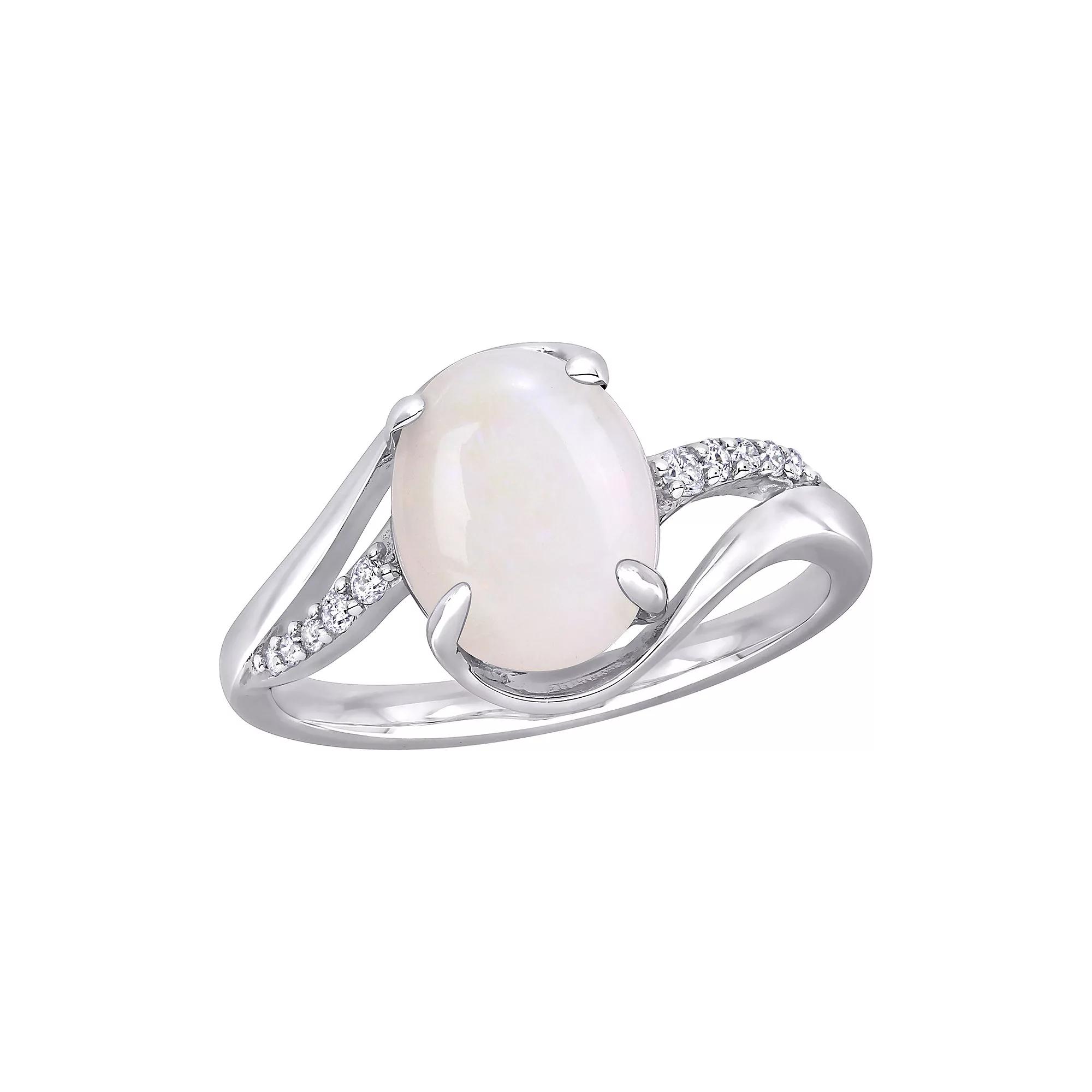 Stella Grace Sterling Silver 1/10 Carat T.W Diamond & White Opal Fashion Ring, Women's,  Product Image