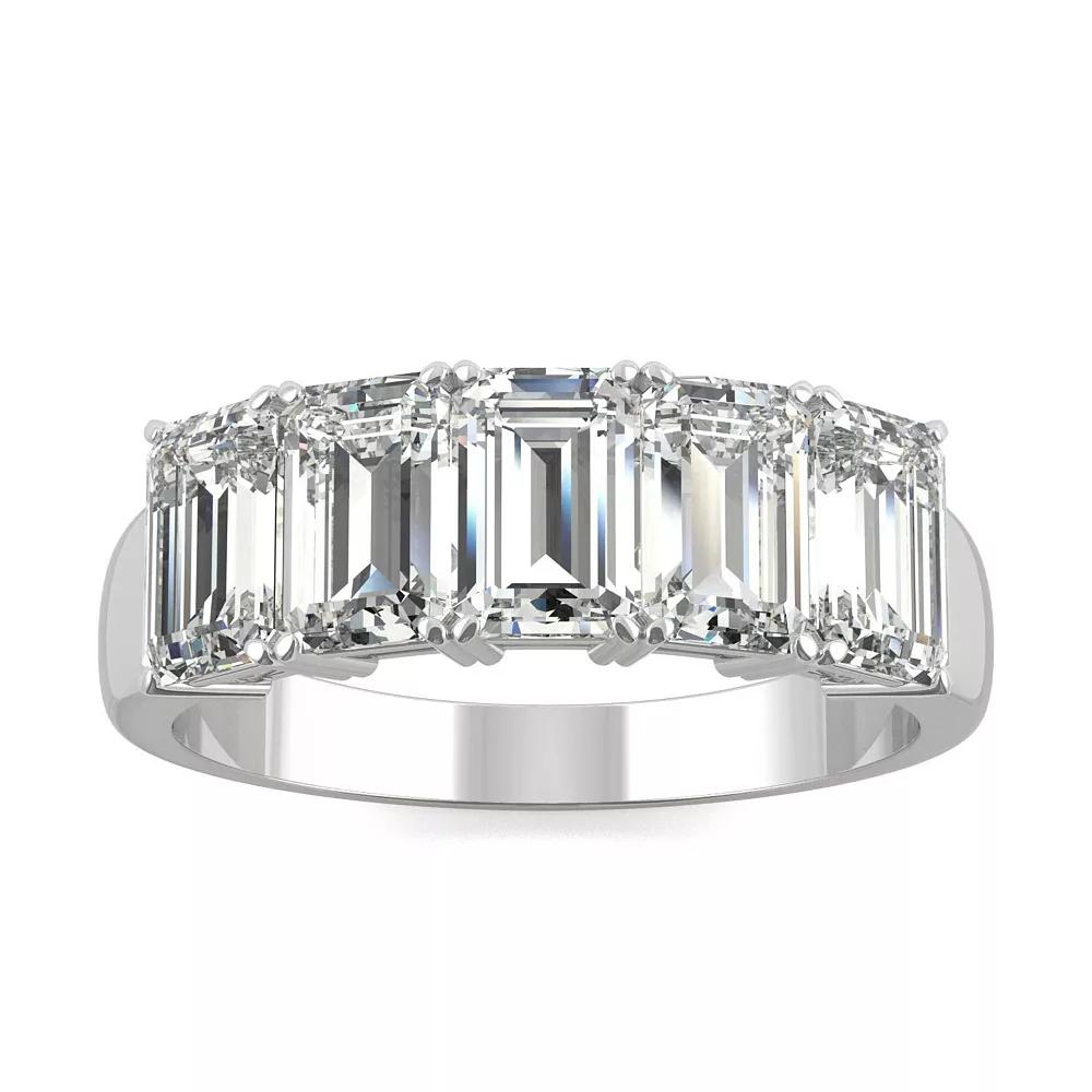 Charles & Colvard 14k White Gold 2 7/8 Carat T.W. Lab-Created Moissanite Emerald 5 Stone Band, Women's, Size: 9 Product Image