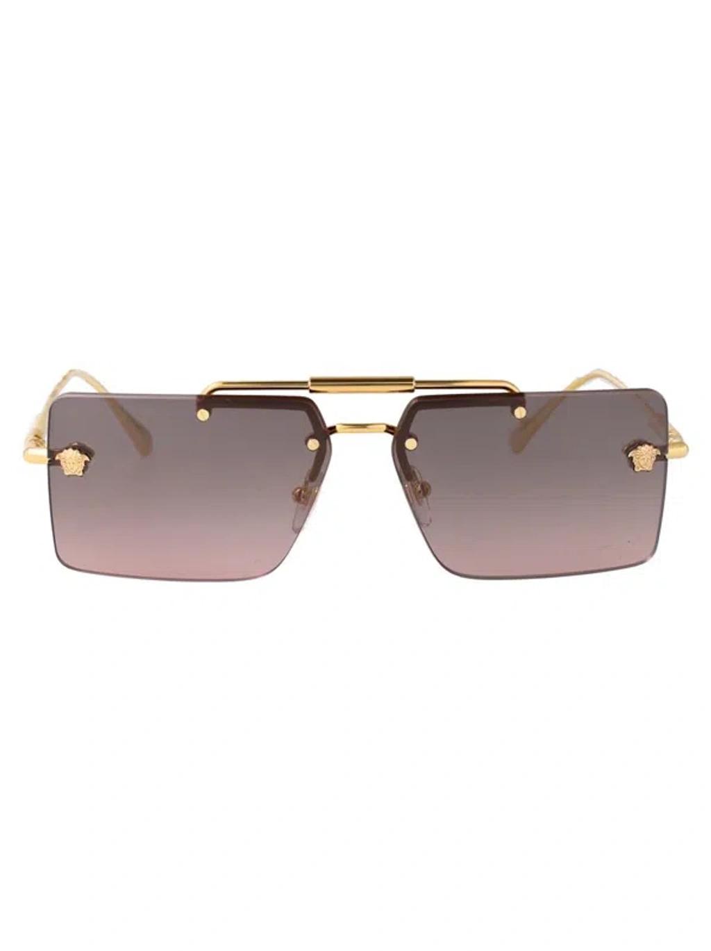 VERSACE Pink Gradient Flash Mirror Rectangular Ladies Sunglasses Ve2245 100258 60 In Brown Product Image