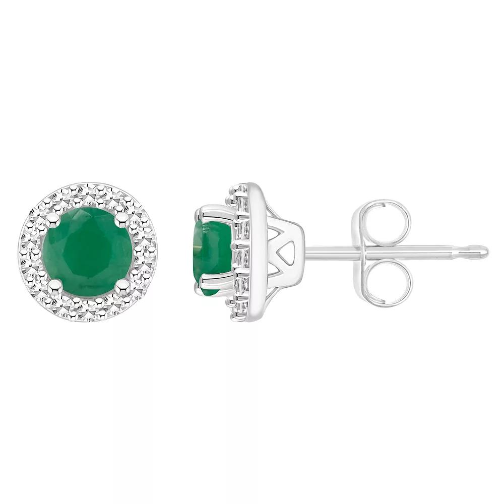 Celebration Gems Sterling Silver Gemstone & 1/5 Carat T.W. Diamond 4mm Halo Stud Earrings, Women's, Green Product Image