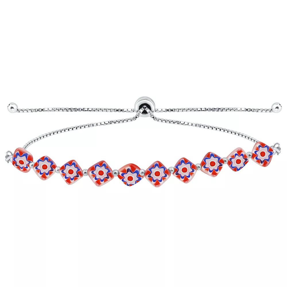 Aleure Precioso Sterling Silver Colored Square Glass Bead Adjustable Bracelet, Women's, Size: 7.25" Product Image