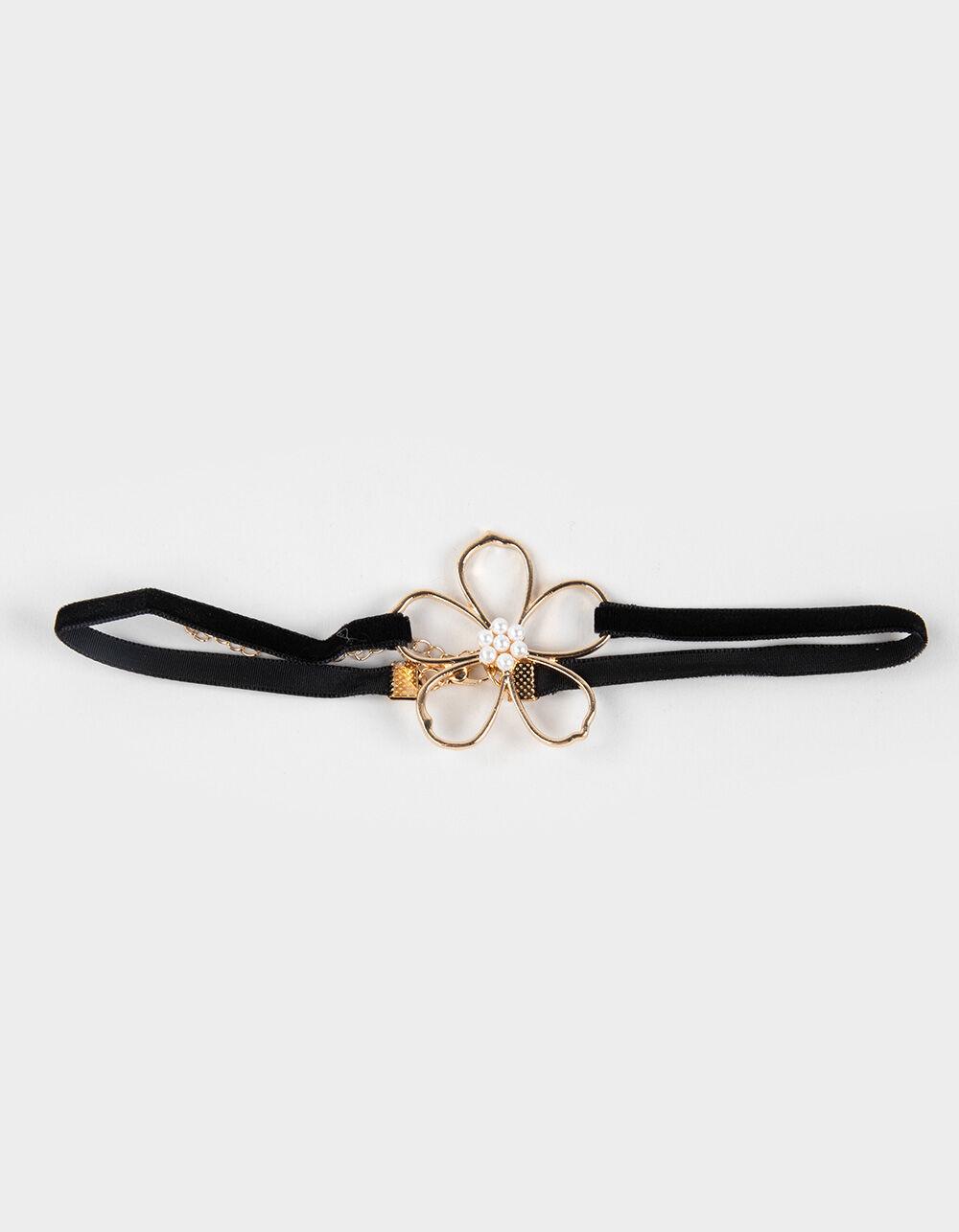 FULL TILT Velvet Flower/Pearl Choker - GOLD Product Image