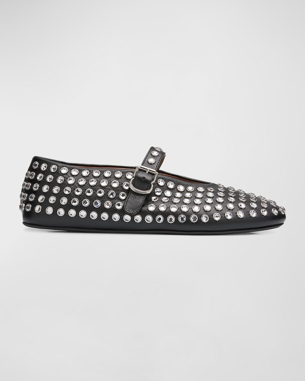 Leather Mary Jane Flats With Allover Studs Product Image