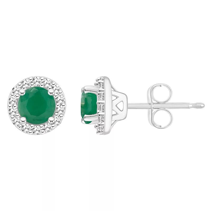 Celebration Gems Sterling Silver Gemstone & 1/5 Carat T.W. Diamond 4mm Halo Stud Earrings, Women's, Green Product Image