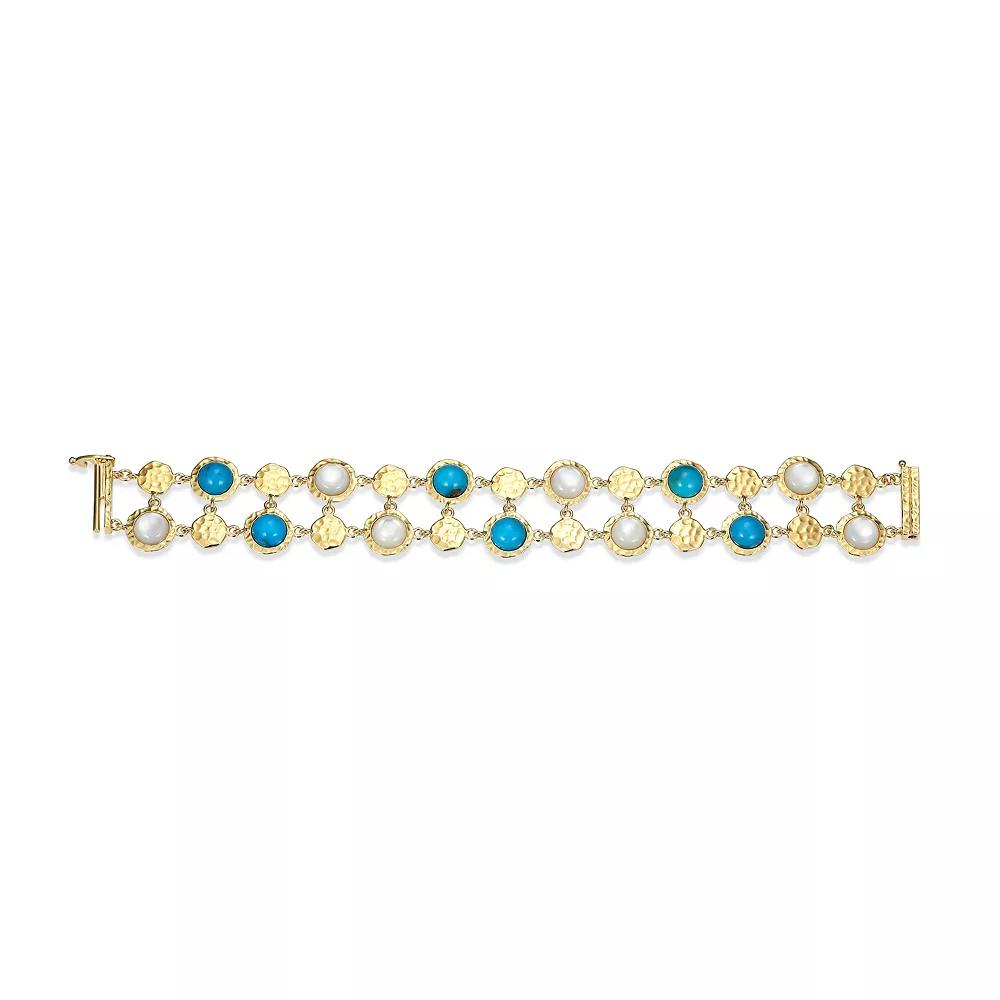 18k Gold Over Silver Turquoise & White Mother of Pearl Medallion Link Bracelet, Women's, Size: 7.25", Gold Tone Product Image