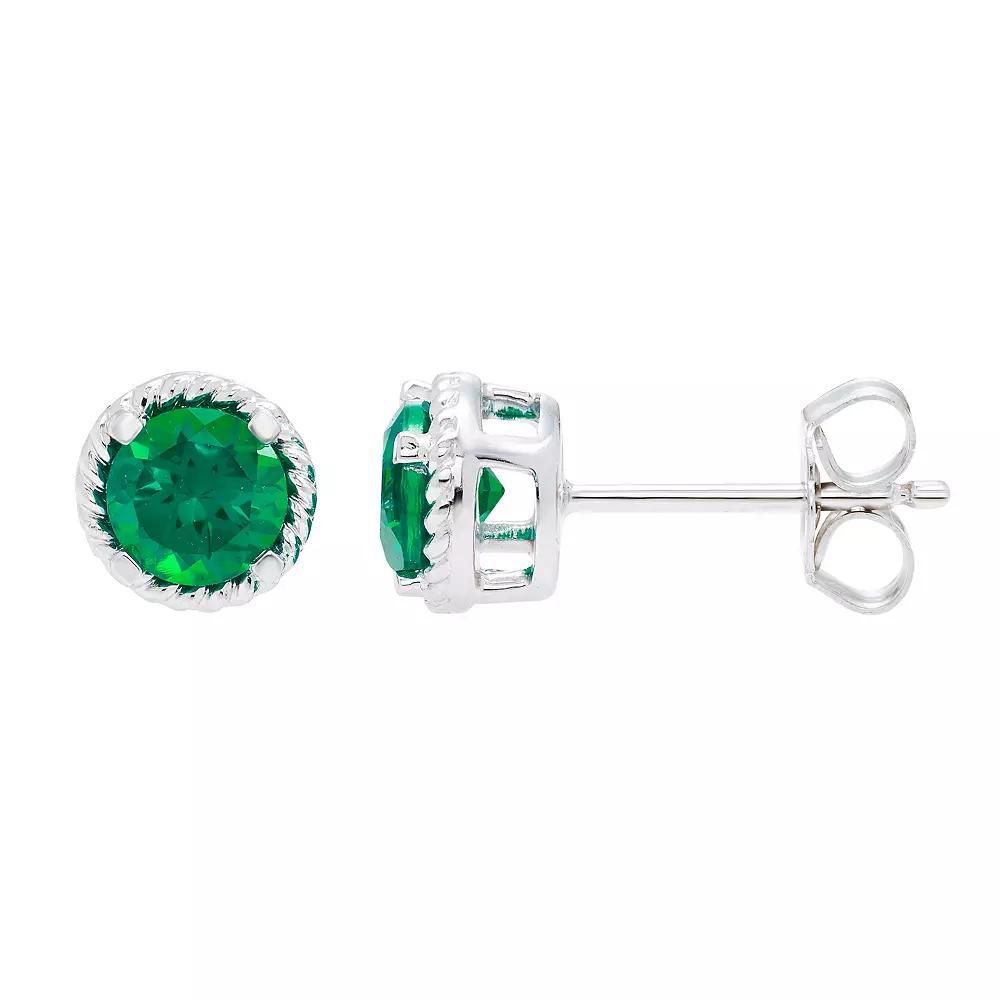 Boston Bay Diamonds Sterling Silver Lab-Grown Emerald Rope Halo Stud Earrings, Women's Product Image