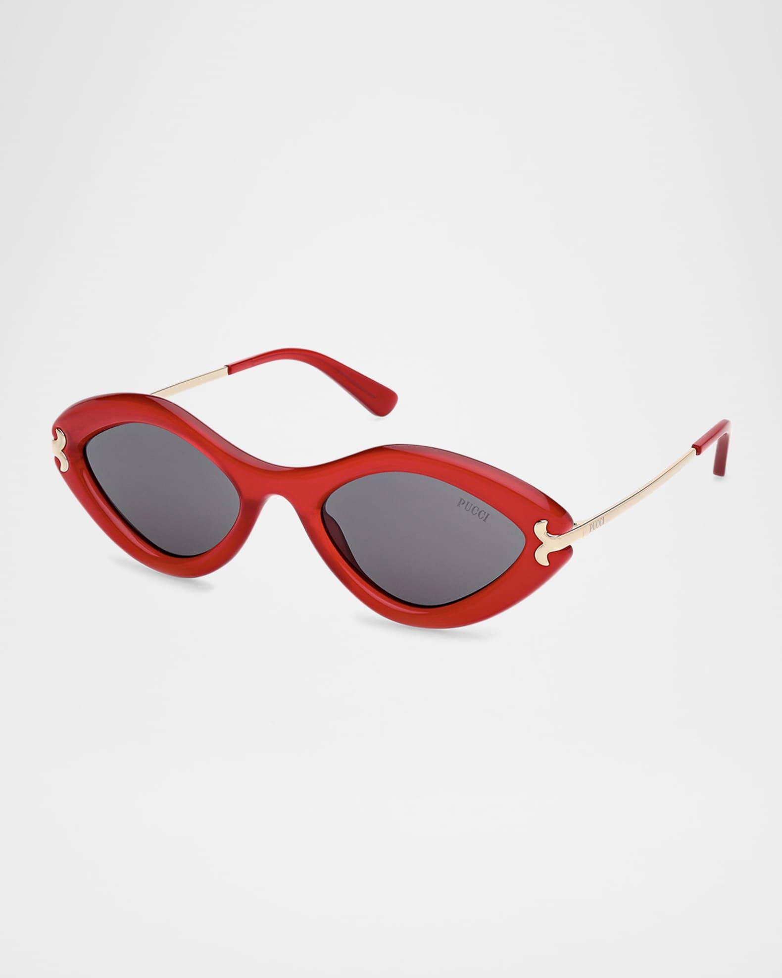 Logo Acetate & Metal Oval Sunglasses  Product Image