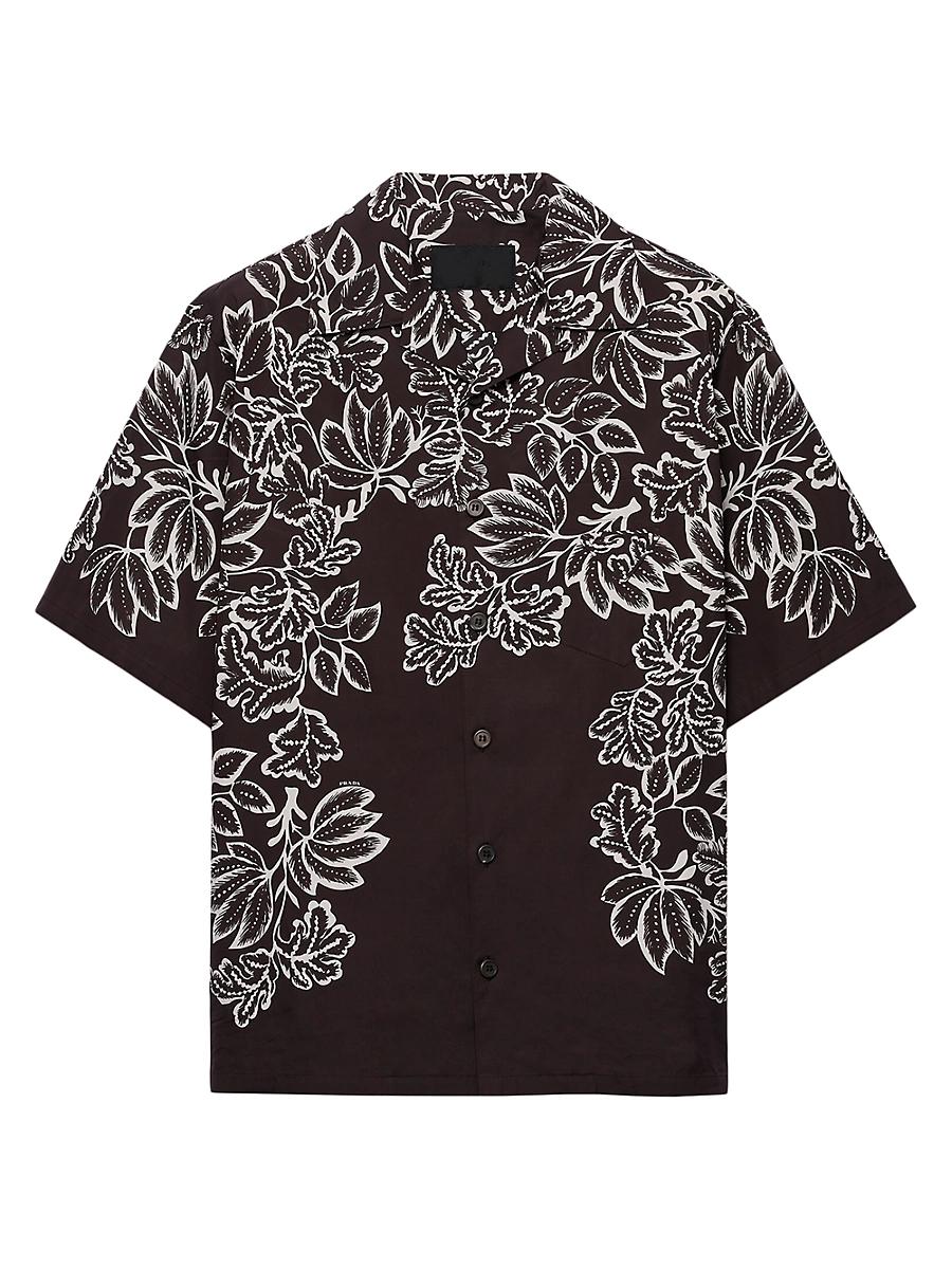 Mens Leaf-Print Bowling Shirt Product Image