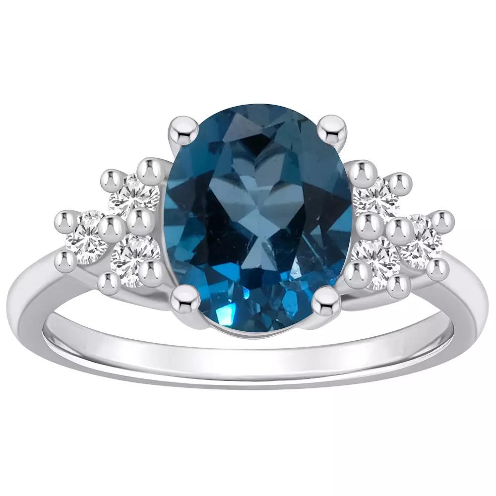 Alyson Layne 14k White Gold Oval London Blue Topaz & 1/3 Carat T.W. Diamond Ring, Women's, Size: 6 Product Image