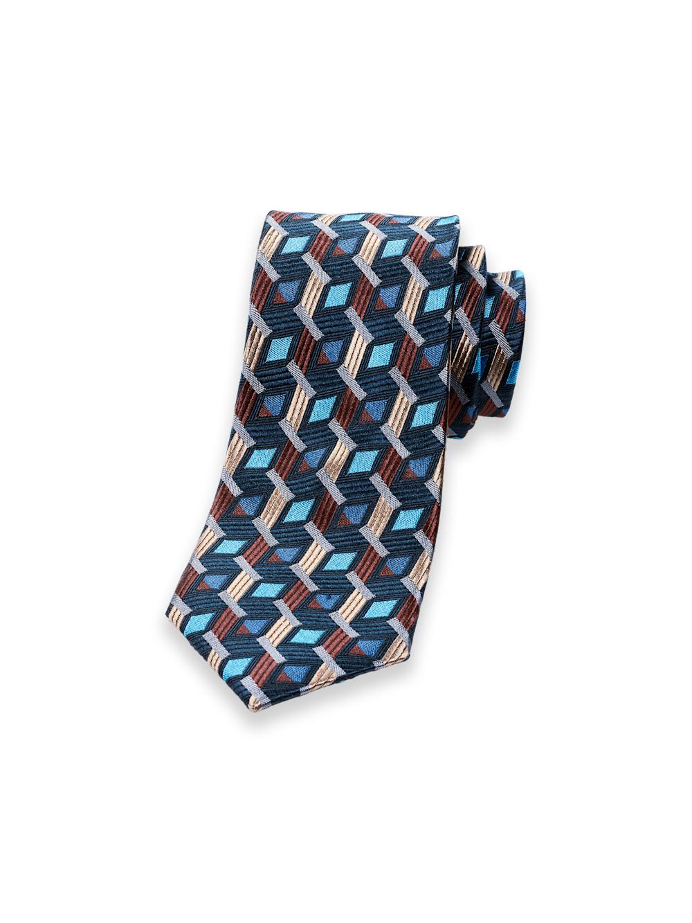 Geometric Woven Silk Tie - Teal/gold Product Image