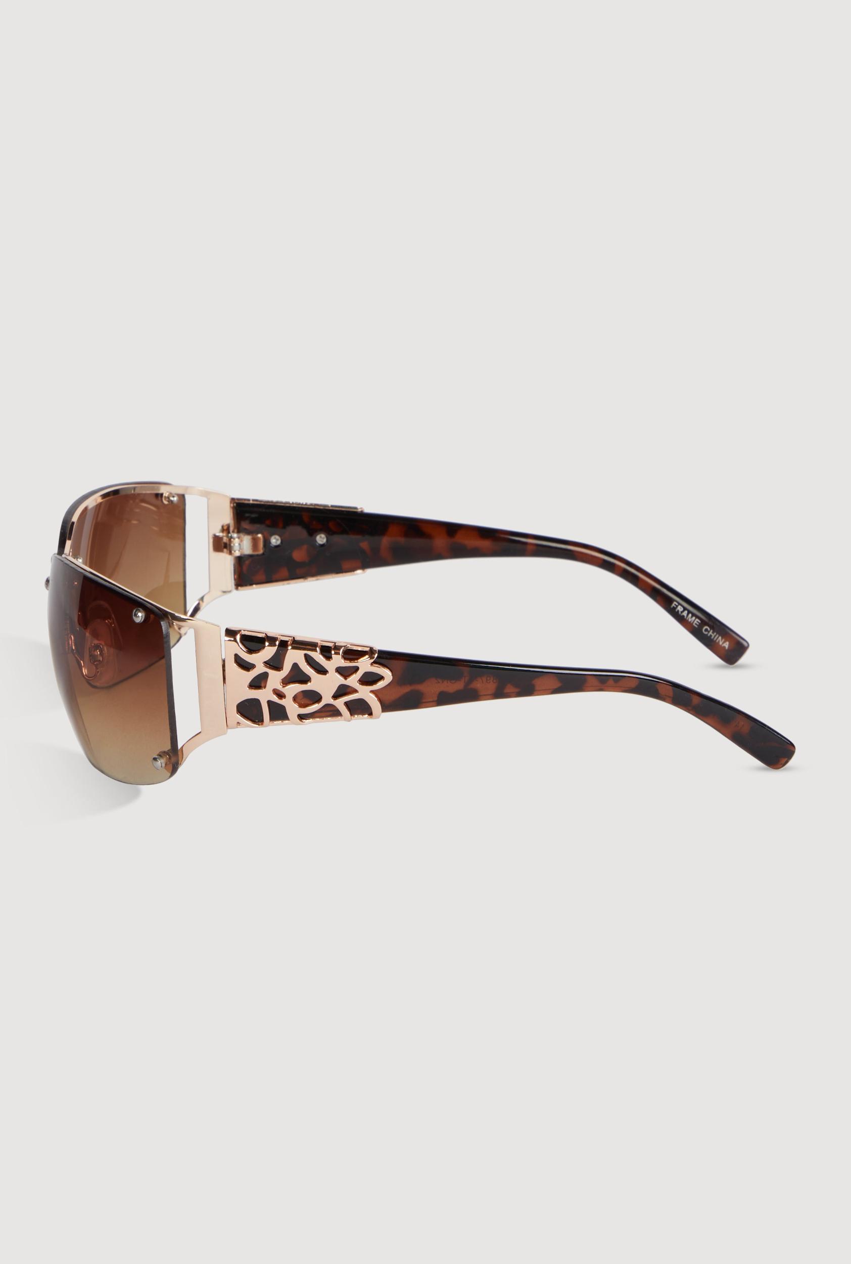 Leopard Print Metallic Detail Ombre Lens Sunglasses Unisex Product Image