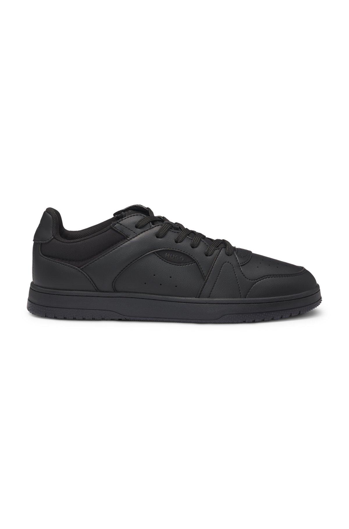Faux-leather lace-up trainers with logo details Product Image