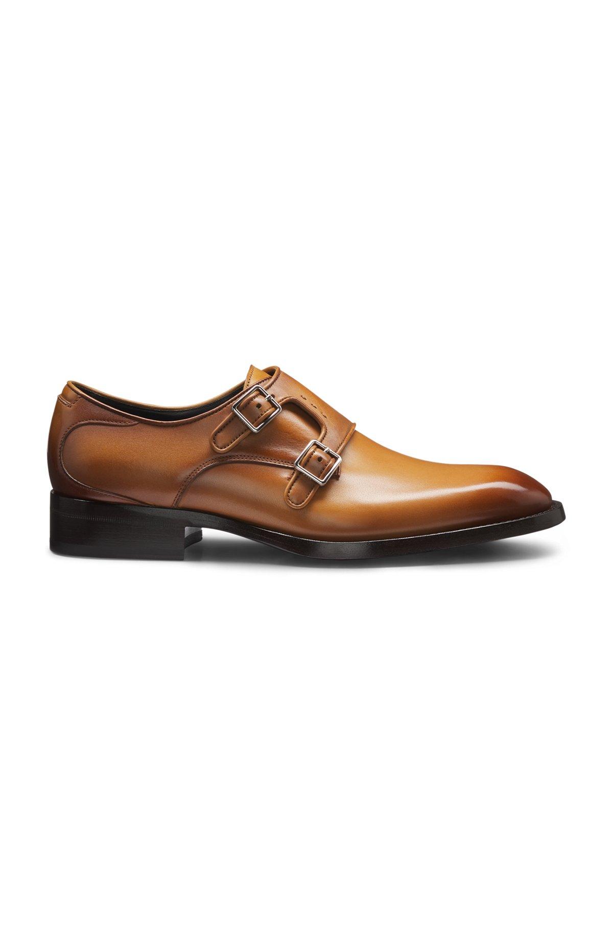 Double-strap monk shoes in burnished leather Product Image